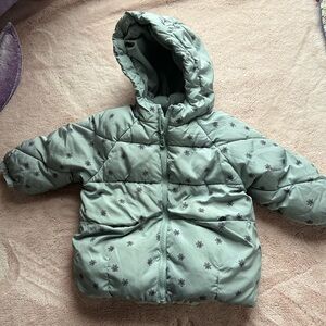 Girls Zara puffer coat flowers sage green 3-4 years